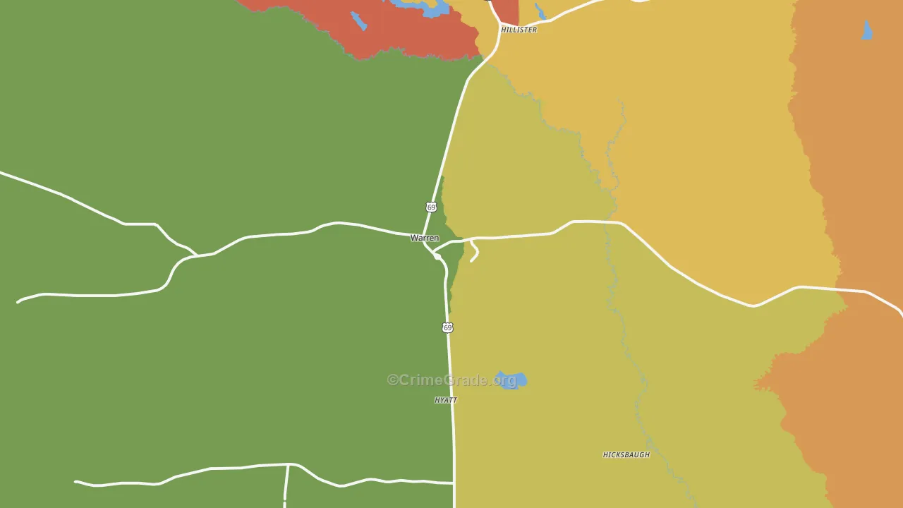 Warren, TX Map of Assault Rates