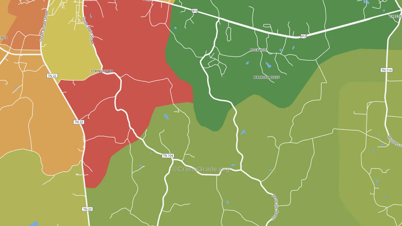 Warrens Bluff, TN Map of Assault Rates