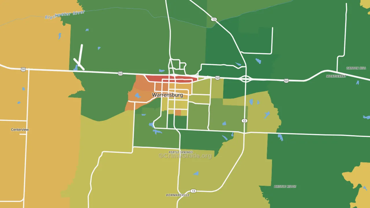 Warrensburg, MO Map of Assault Rates