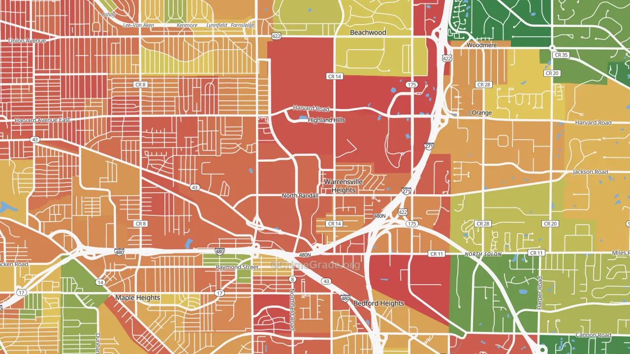 Warrensville Heights, OH Map of Assault Rates