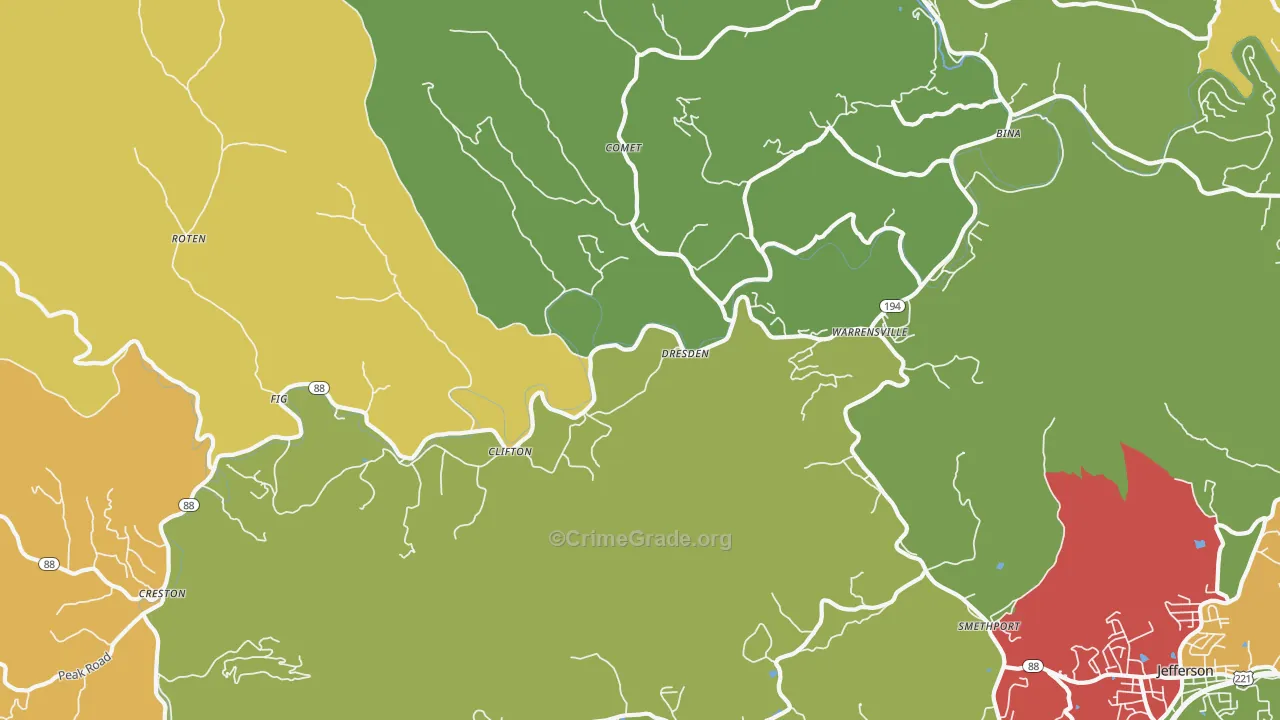 Warrensville, NC Map of Assault Rates