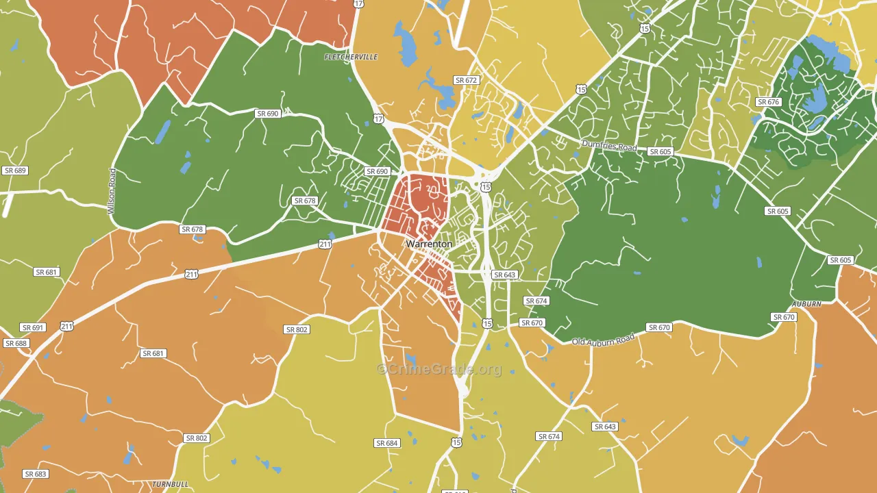 Warrenton, VA Map of Assault Rates