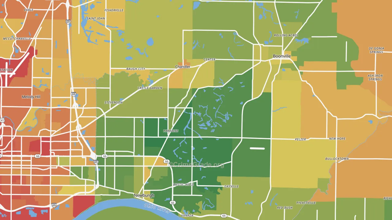 Warrick County, IN Map of Assault Rates