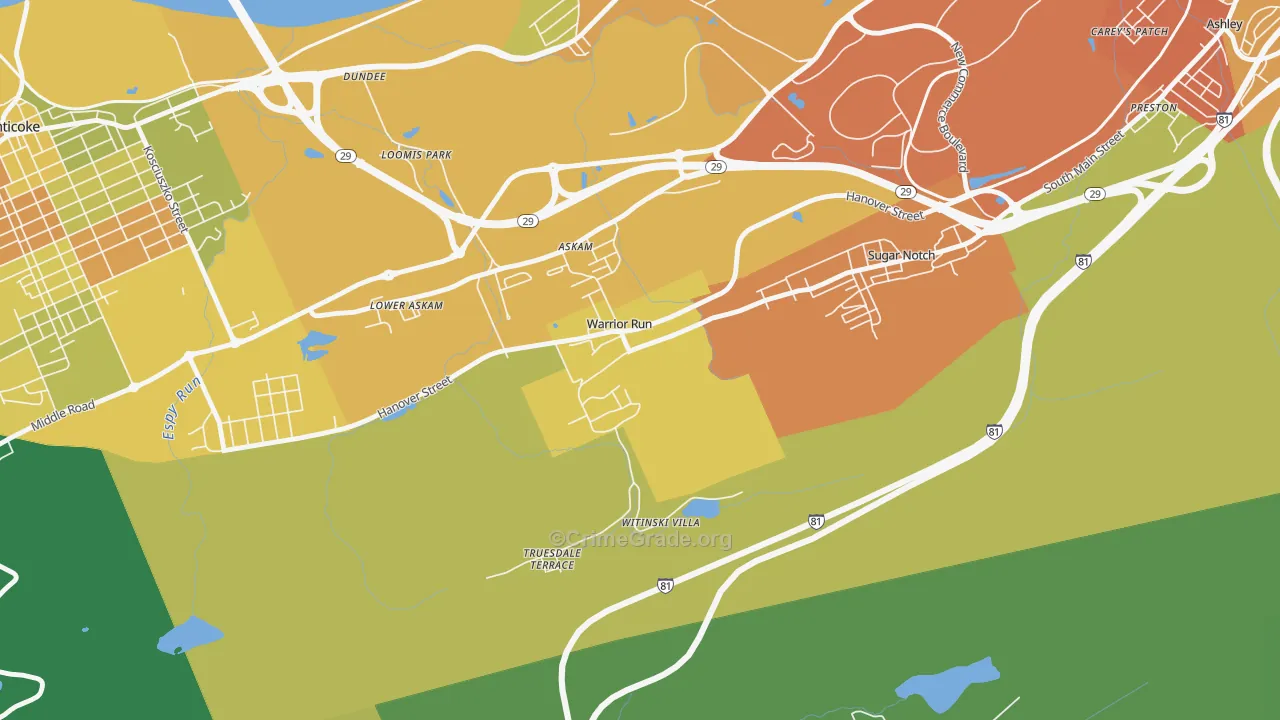 Warrior Run, PA Map of Assault Rates