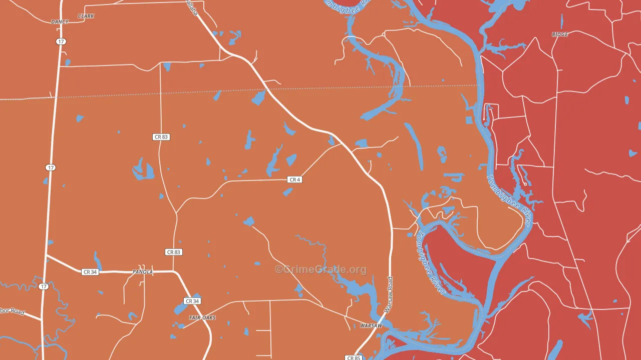 Warsaw, AL Map of Assault Rates