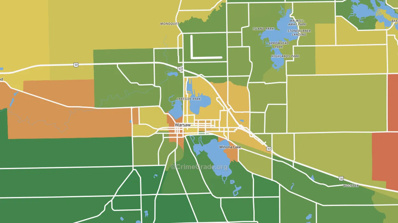 Warsaw, IN Map of Assault Rates