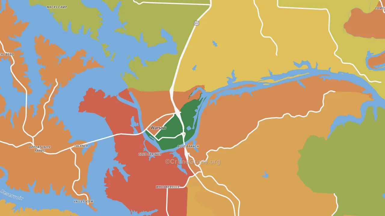 Warsaw, MO Map of Assault Rates