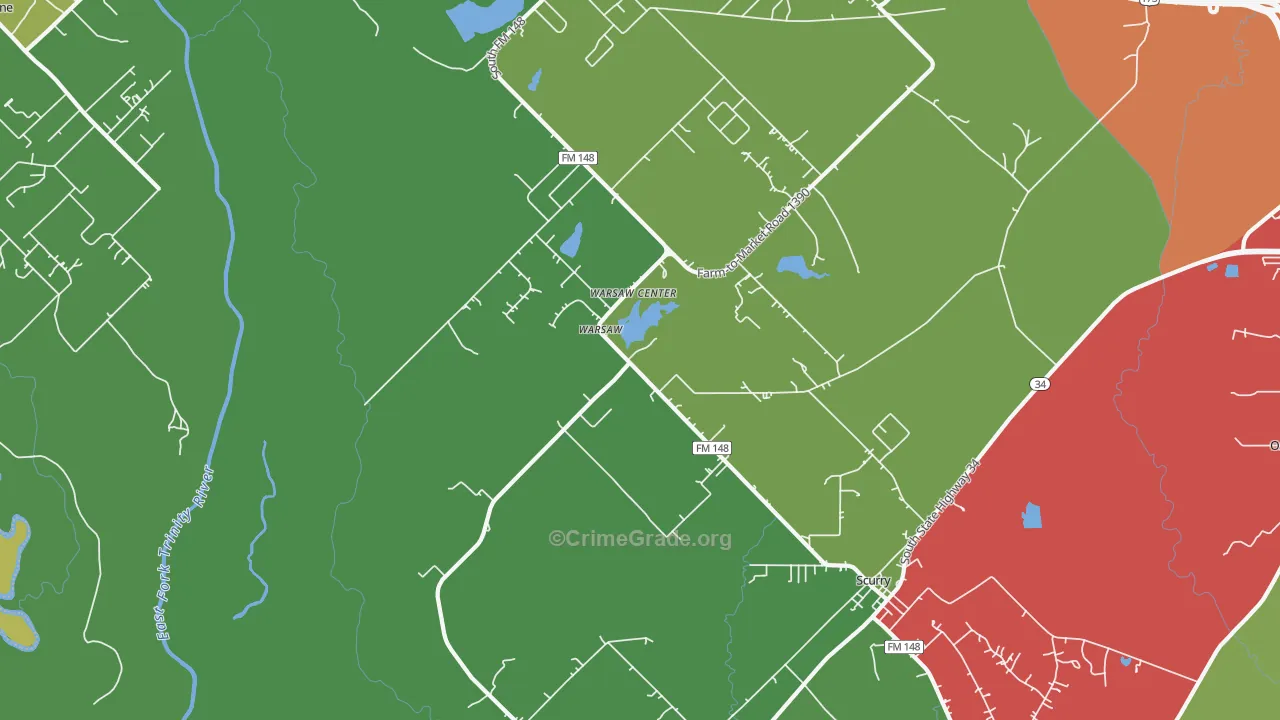 Warsaw, TX Map of Assault Rates