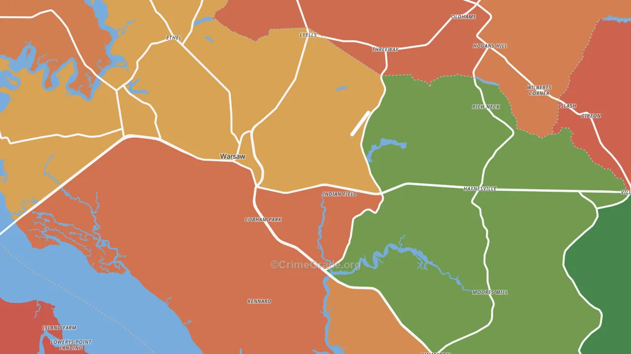 Warsaw, VA Map of Assault Rates