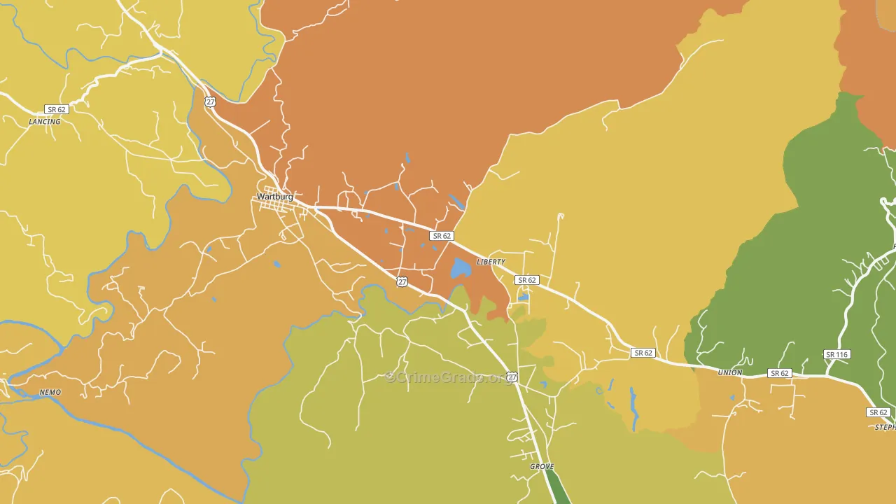 Wartburg, TN Map of Assault Rates