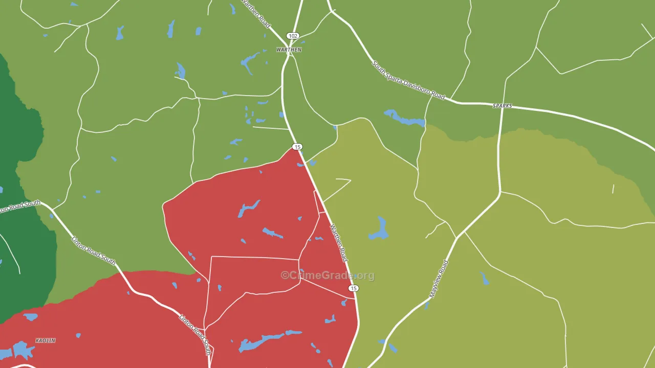 Warthen, GA Map of Assault Rates