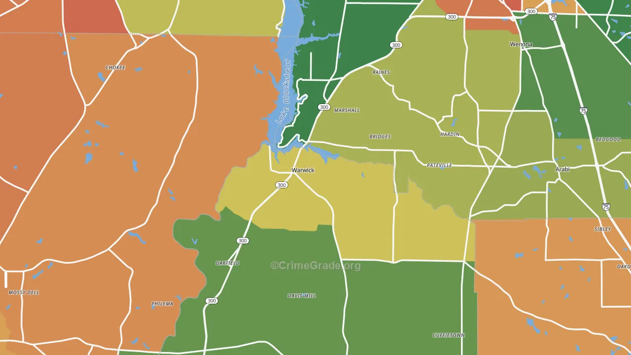 Warwick, GA Map of Assault Rates