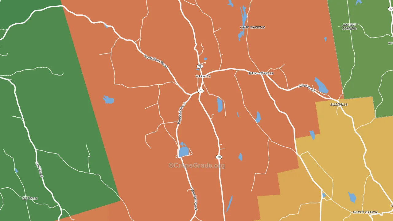 Warwick, MA Map of Assault Rates