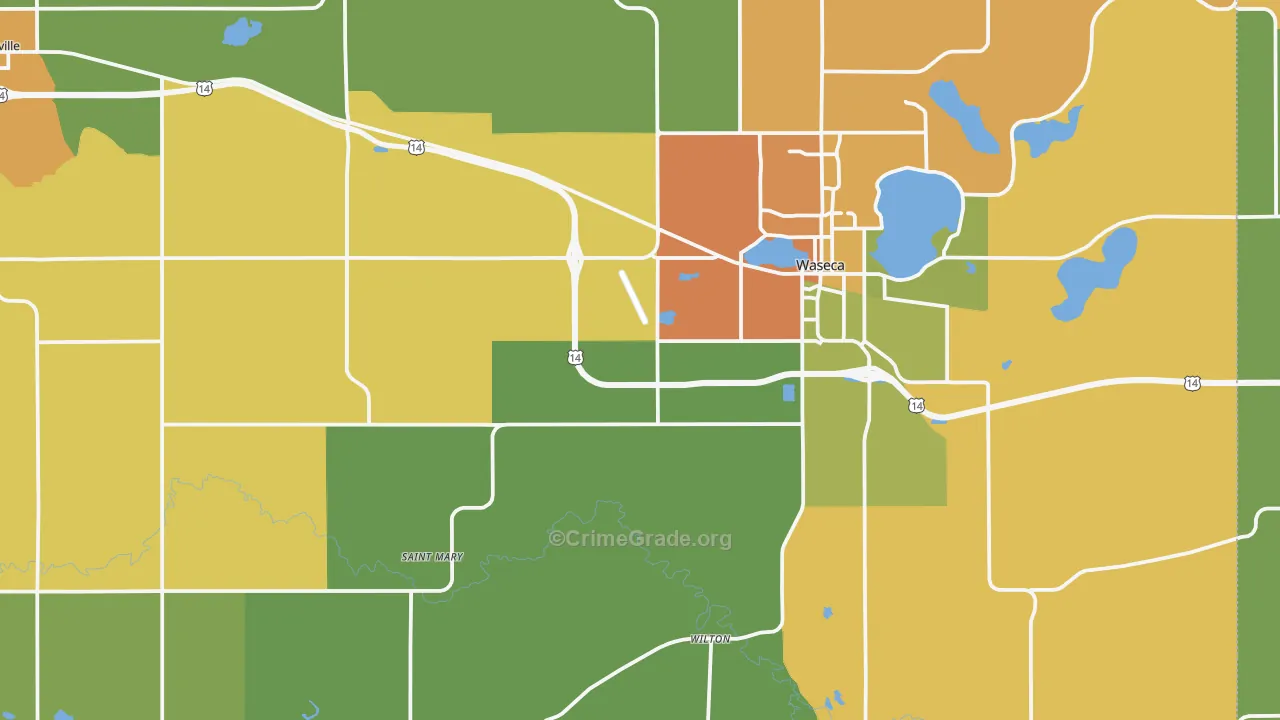 Waseca County, MN Map of Assault Rates