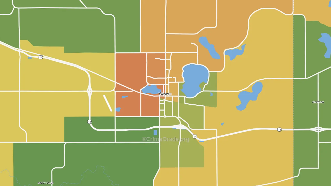 Waseca, MN Map of Assault Rates