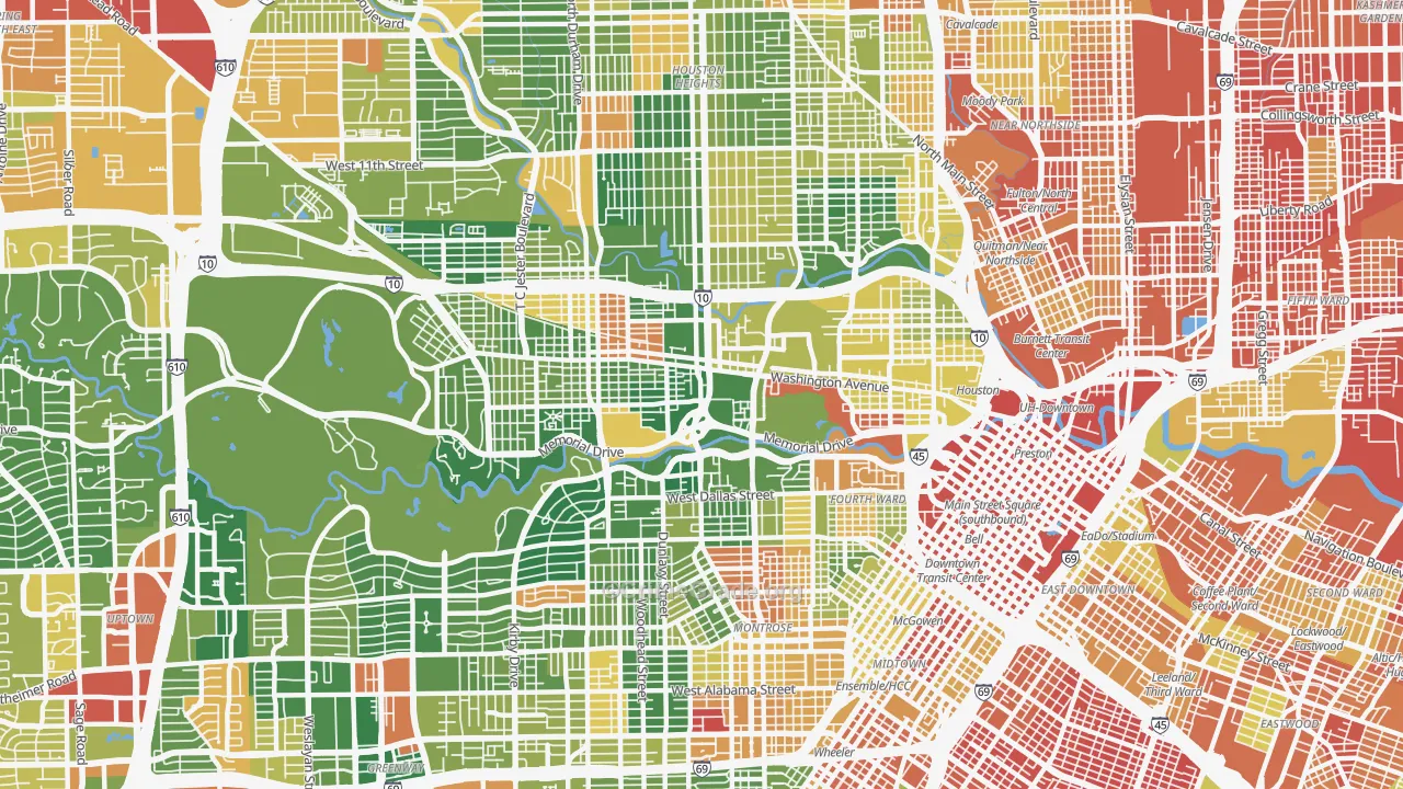 Washington Avenue-Memorial Park, Houston, TX Map of Assault Rates
