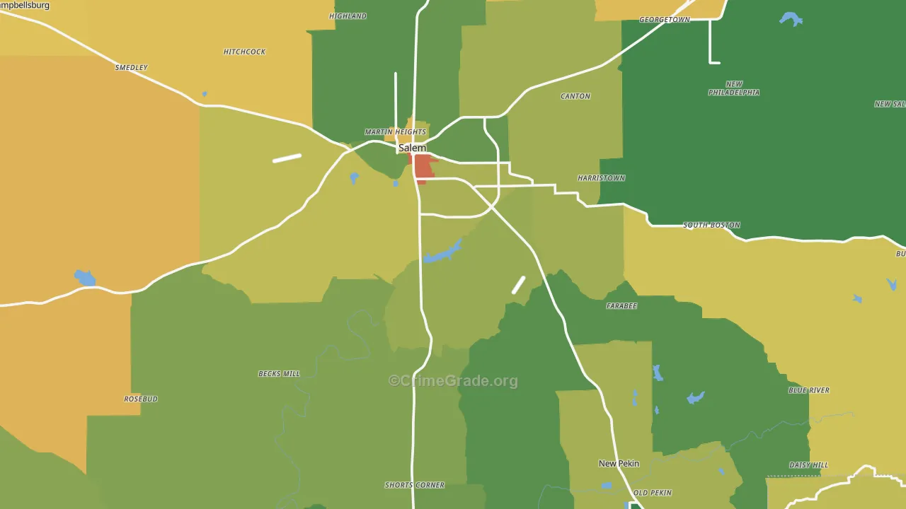 Washington County, IN Map of Assault Rates