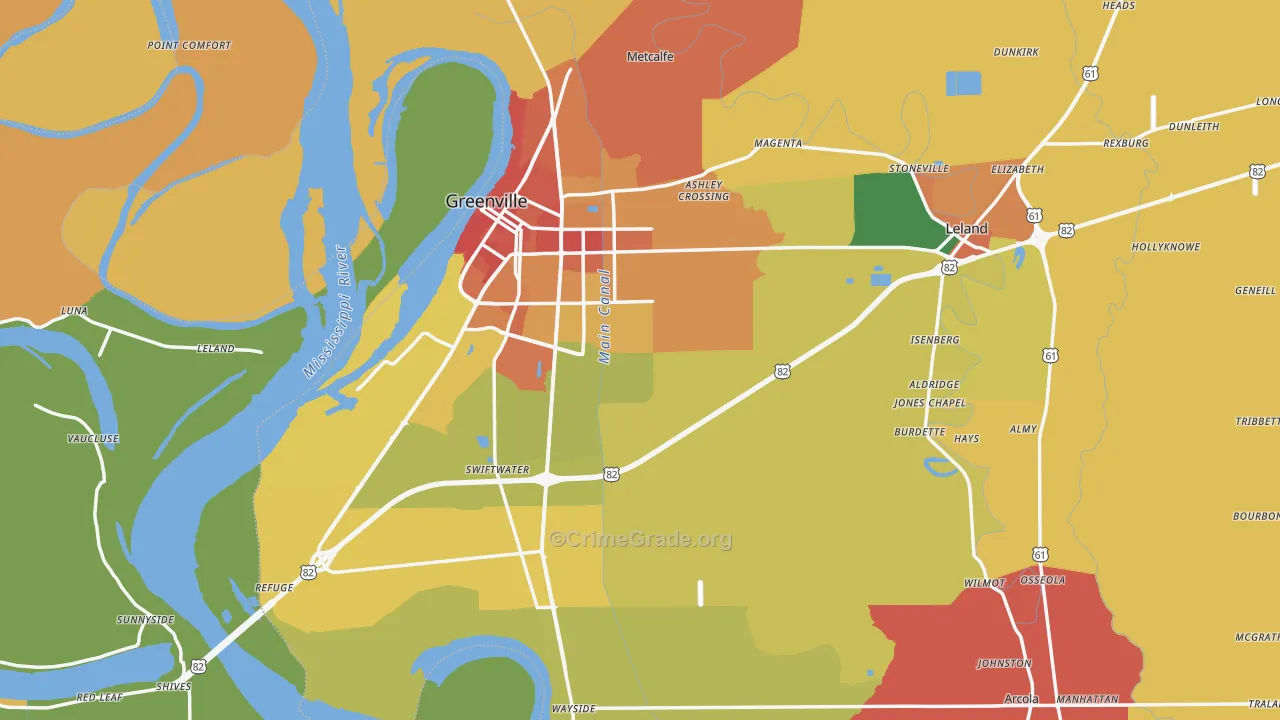 Washington County, MS Map of Assault Rates
