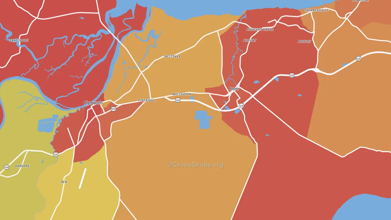 Washington County, NC Map of Assault Rates