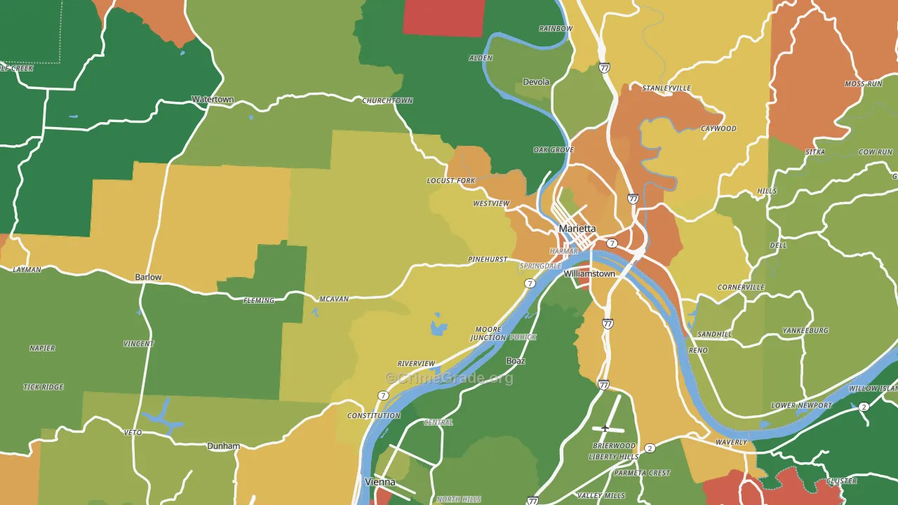 Washington County, OH Map of Assault Rates