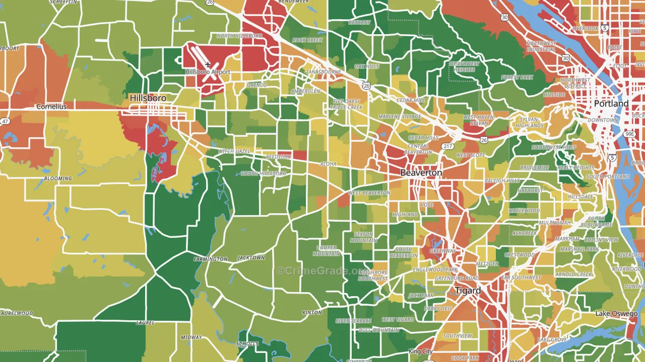 Washington County, OR Map of Assault Rates