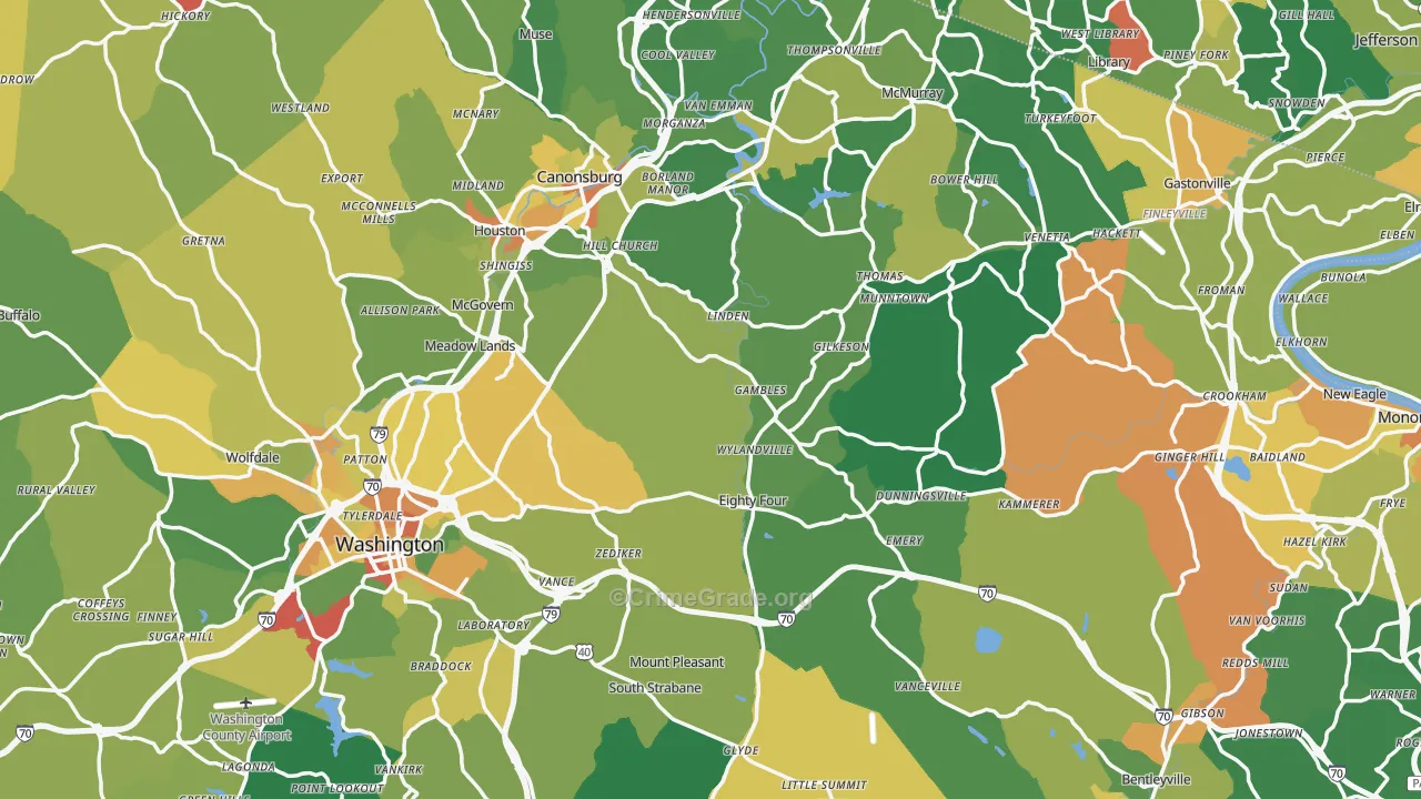 Washington County, PA Map of Assault Rates