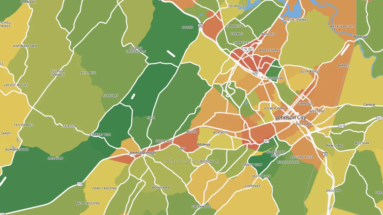 Washington County, TN Map of Assault Rates