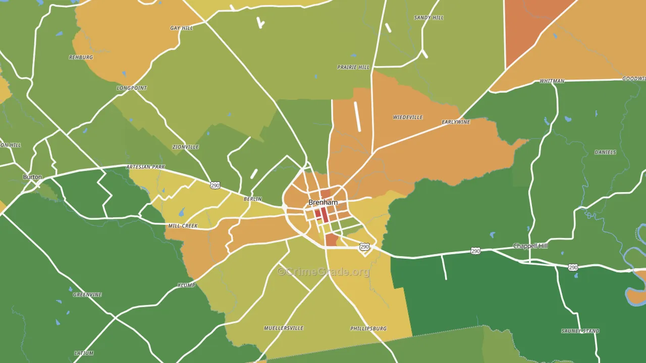 Washington County, TX Map of Assault Rates