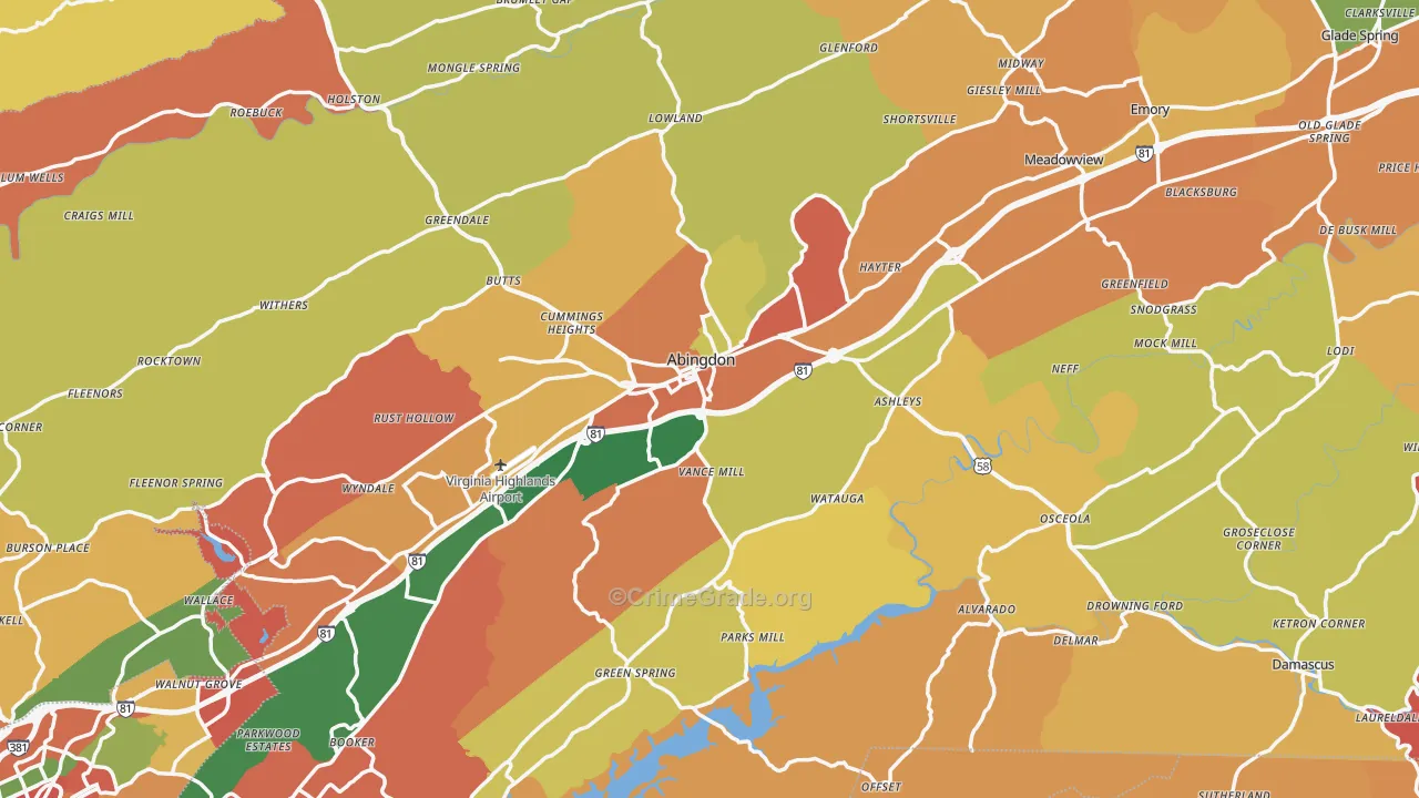 Washington County, VA Map of Assault Rates