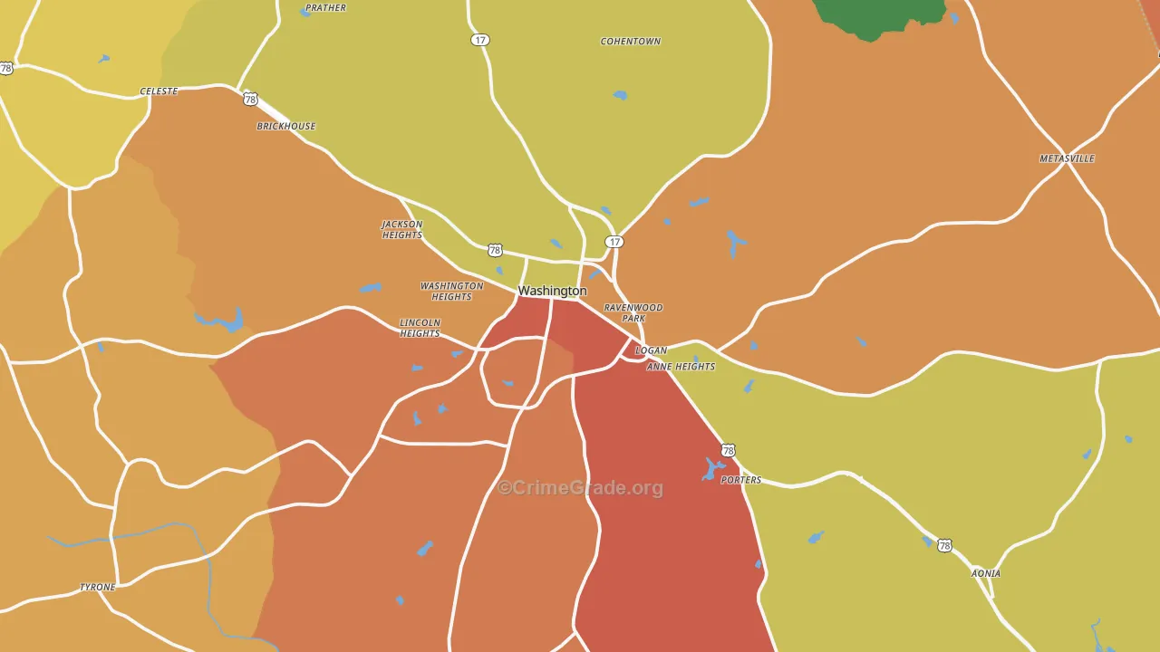 Washington, GA Map of Assault Rates