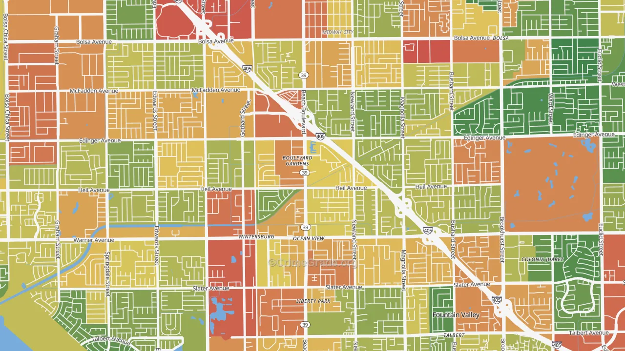 Washington, Huntington Beach, CA Map of Assault Rates