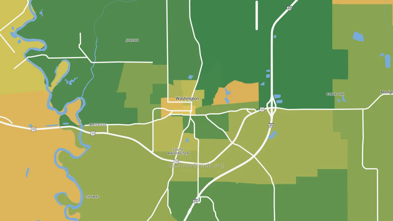 Washington, IN Map of Assault Rates