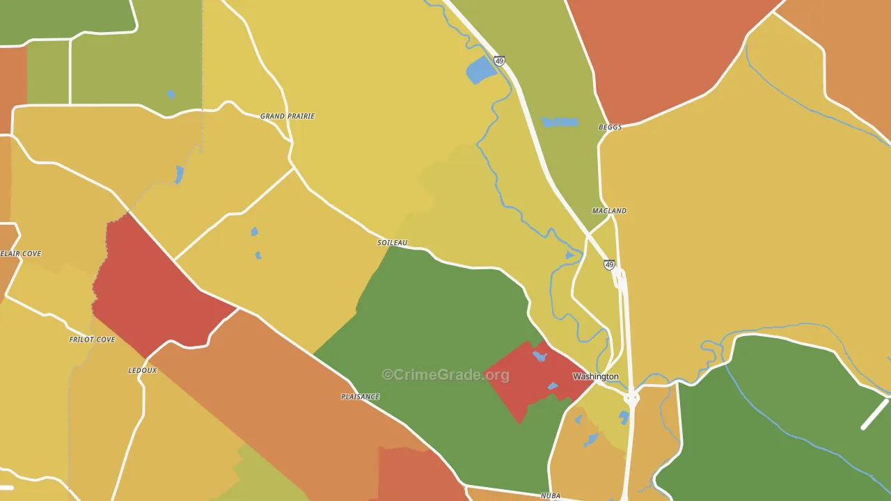 Washington, LA Map of Assault Rates