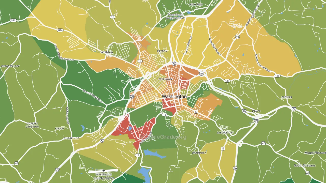 Washington, PA Map of Assault Rates