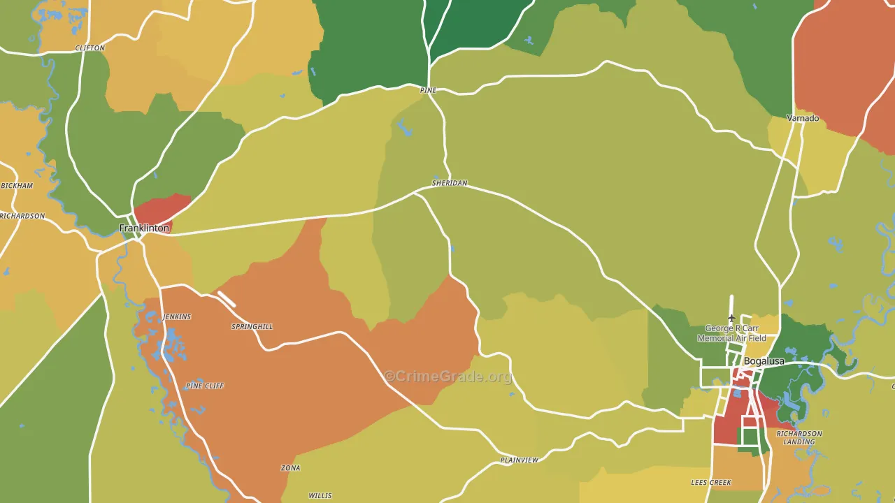 Washington Parish, LA Map of Assault Rates
