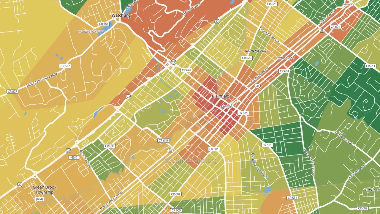 Washington Park Historic District, North Plainfield, NJ Map of Assault Rates