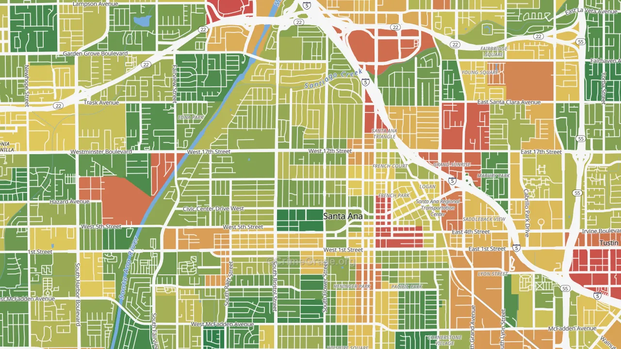 Washington Square, Santa Ana, CA Map of Assault Rates