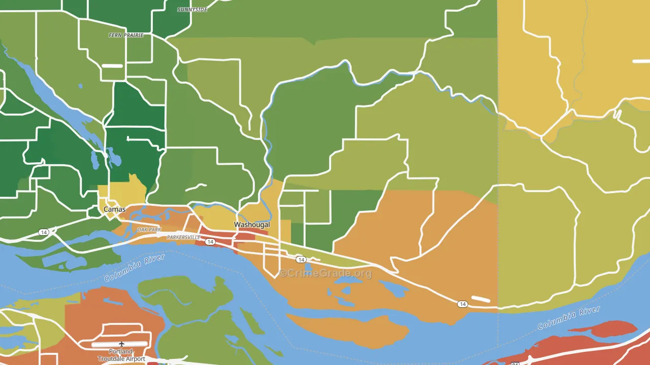 Washougal, WA Map of Assault Rates