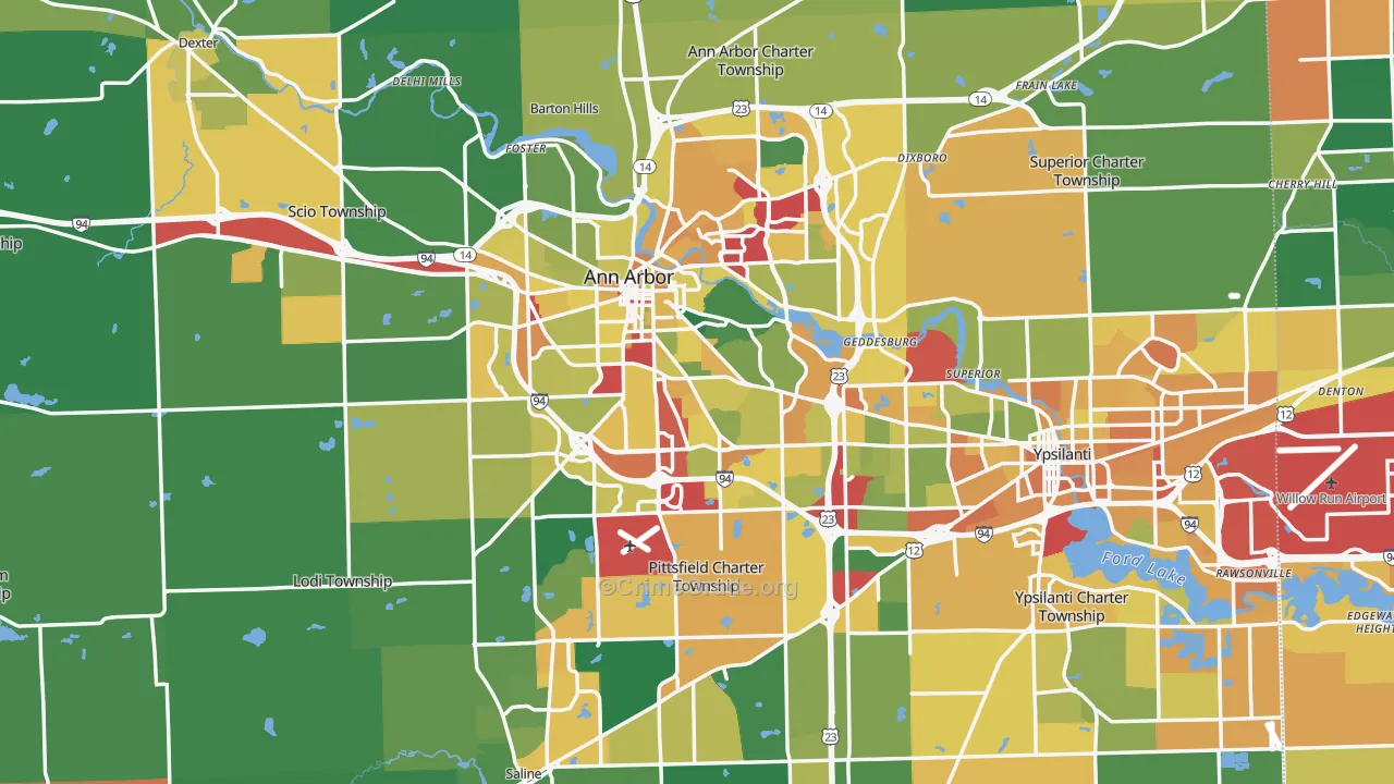 Washtenaw County, MI Map of Assault Rates