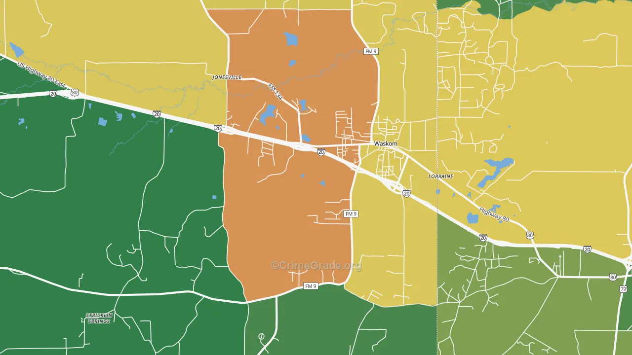 Waskom, TX Map of Assault Rates