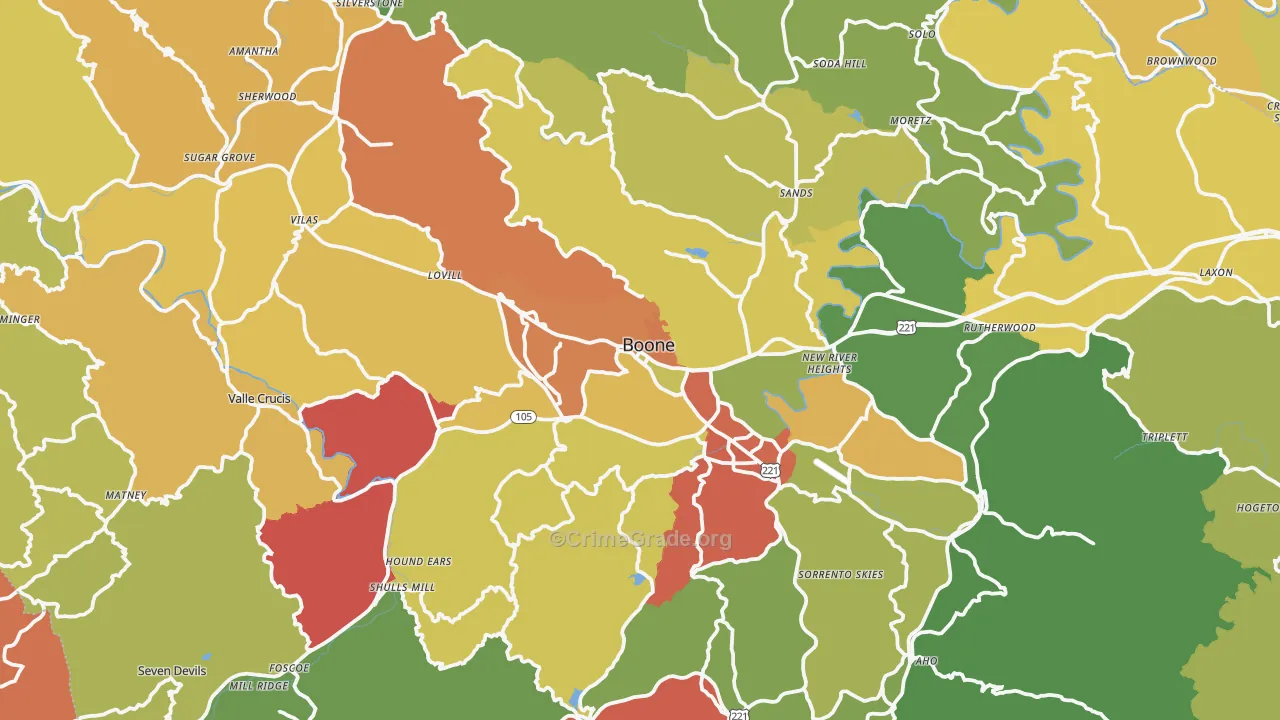 Watauga County, NC Map of Assault Rates