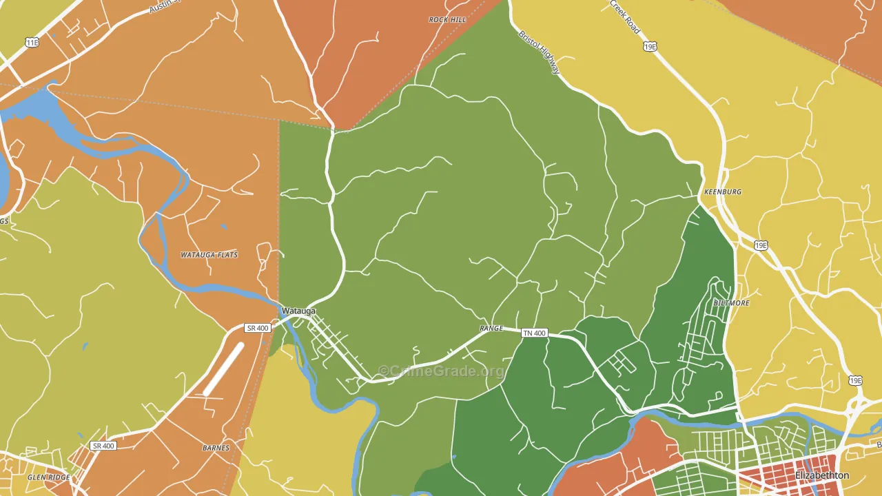 Watauga, TN Map of Assault Rates