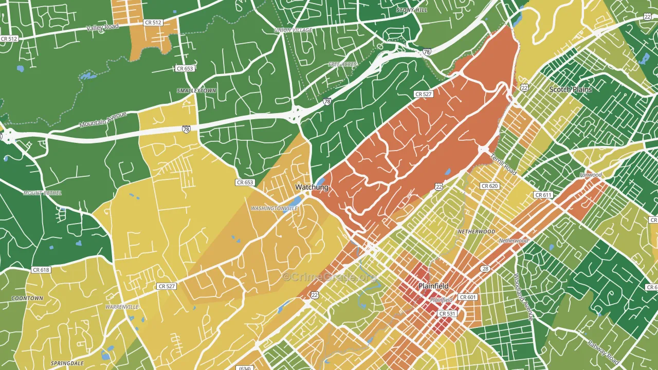 Watchung, NJ Map of Assault Rates