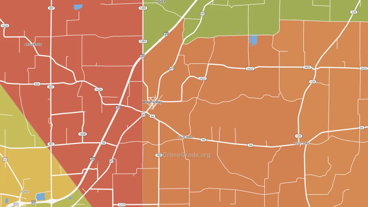 Water Valley, KY Map of Assault Rates