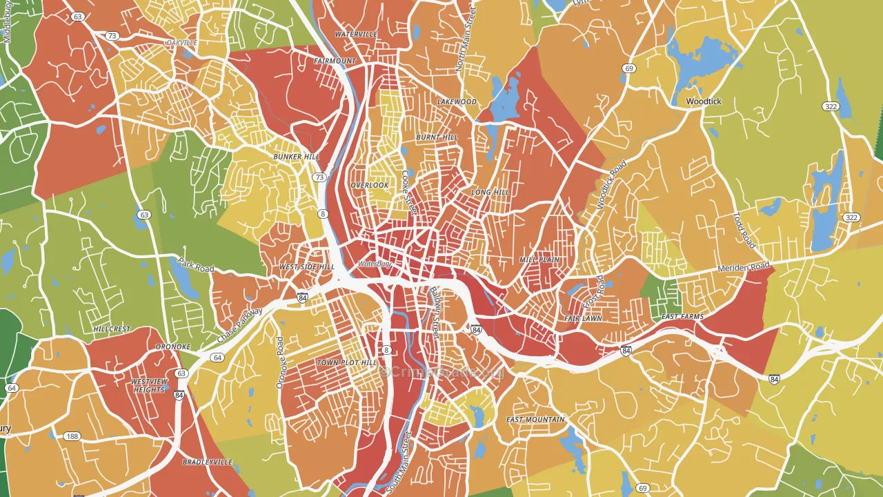 Waterbury, CT Map of Assault Rates