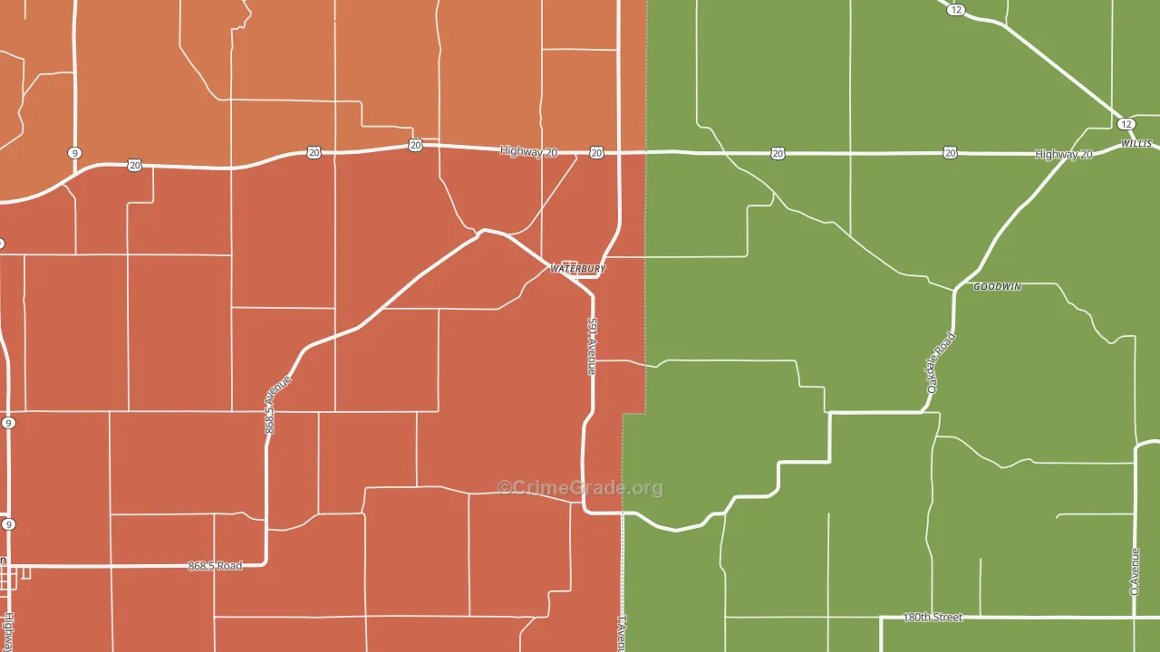 Waterbury, NE Map of Assault Rates