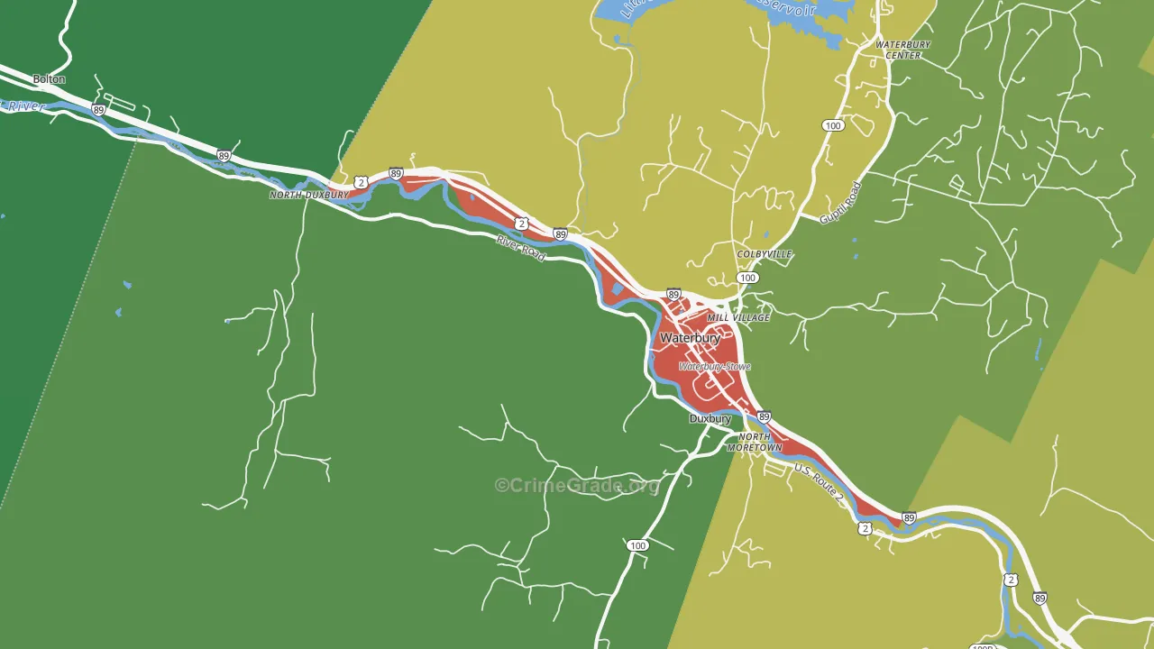 Waterbury, VT Map of Assault Rates