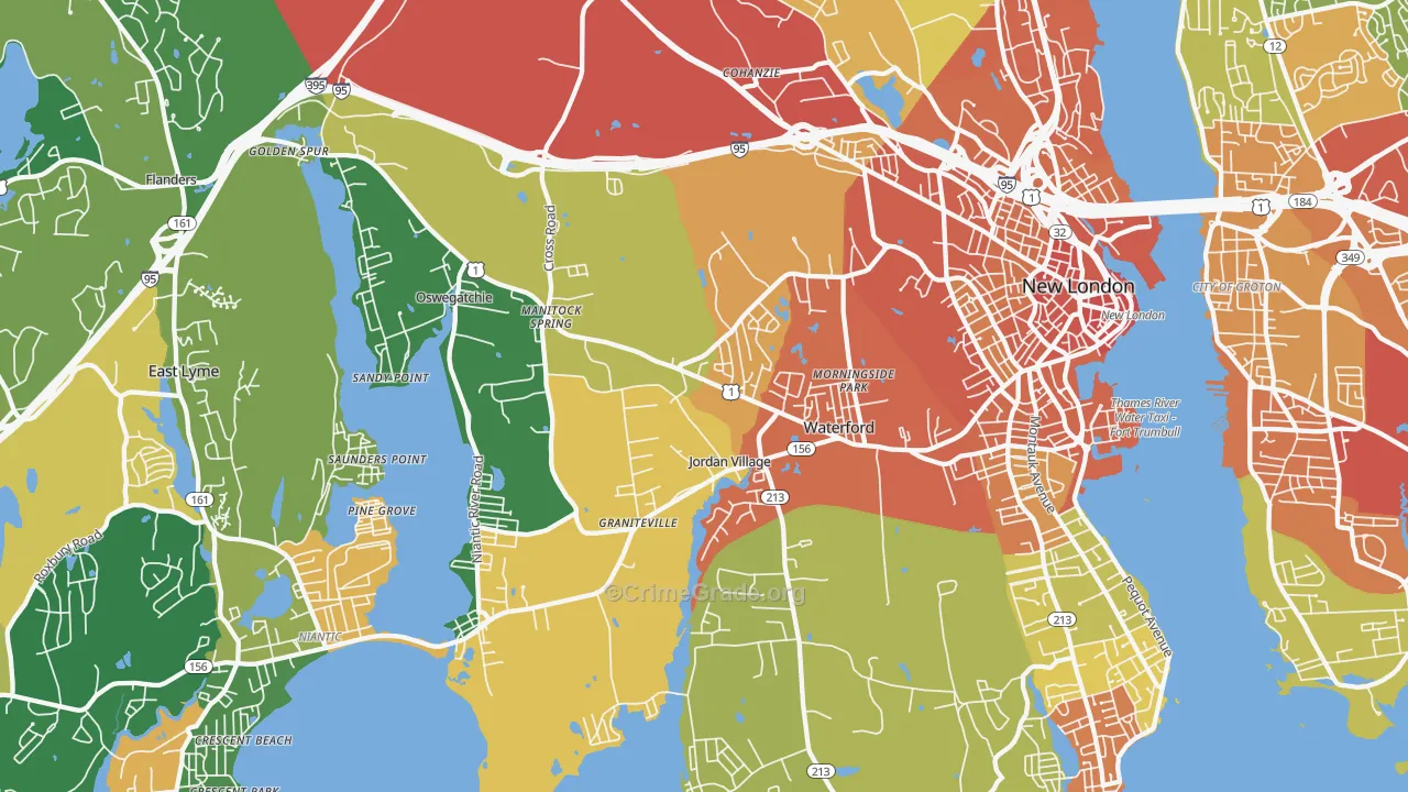 Waterford, CT Map of Assault Rates