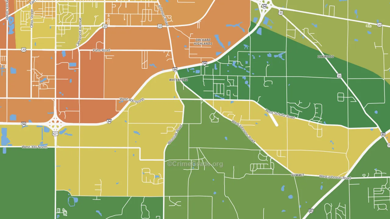 Waterford, IN Map of Assault Rates