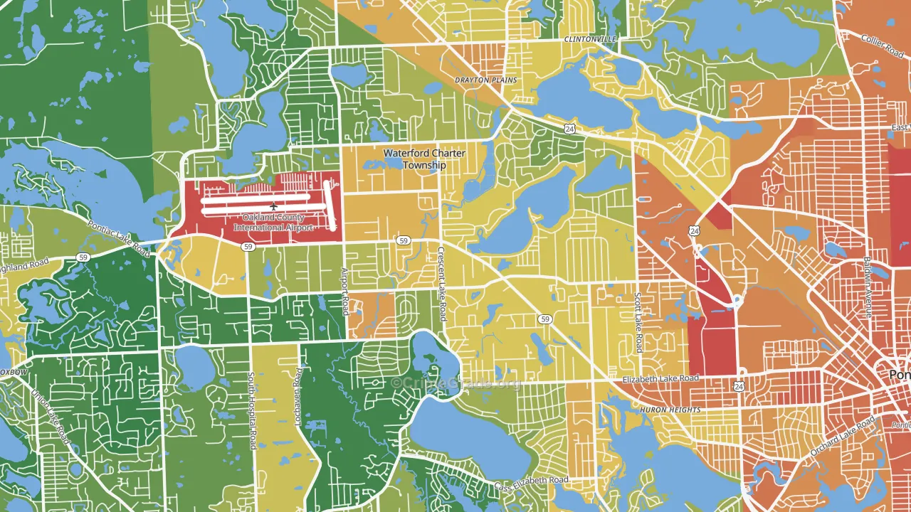 Waterford, MI Map of Assault Rates